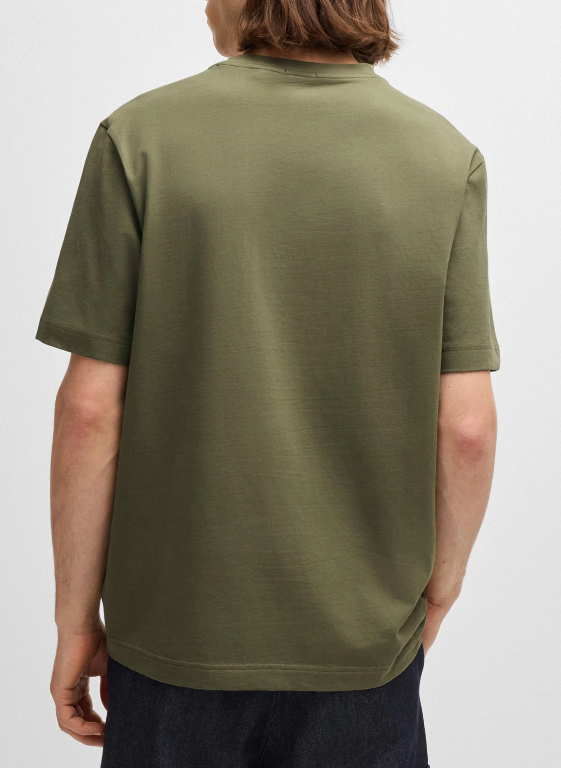 Tee-shirt col rond en coton mélangé| Kaki