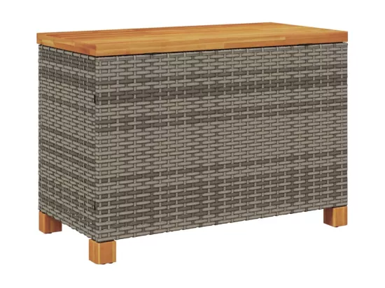 Boîte de rangement de jardin gris résine tressée bois d'acacia