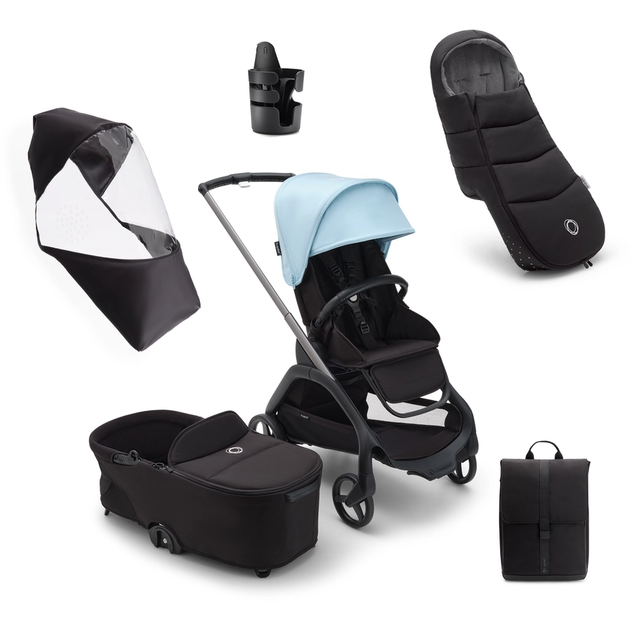bugaboo Kinderwagen Dragonfly Complete GraphiteMidnight BlackSkyline Blue, Essential Bundle