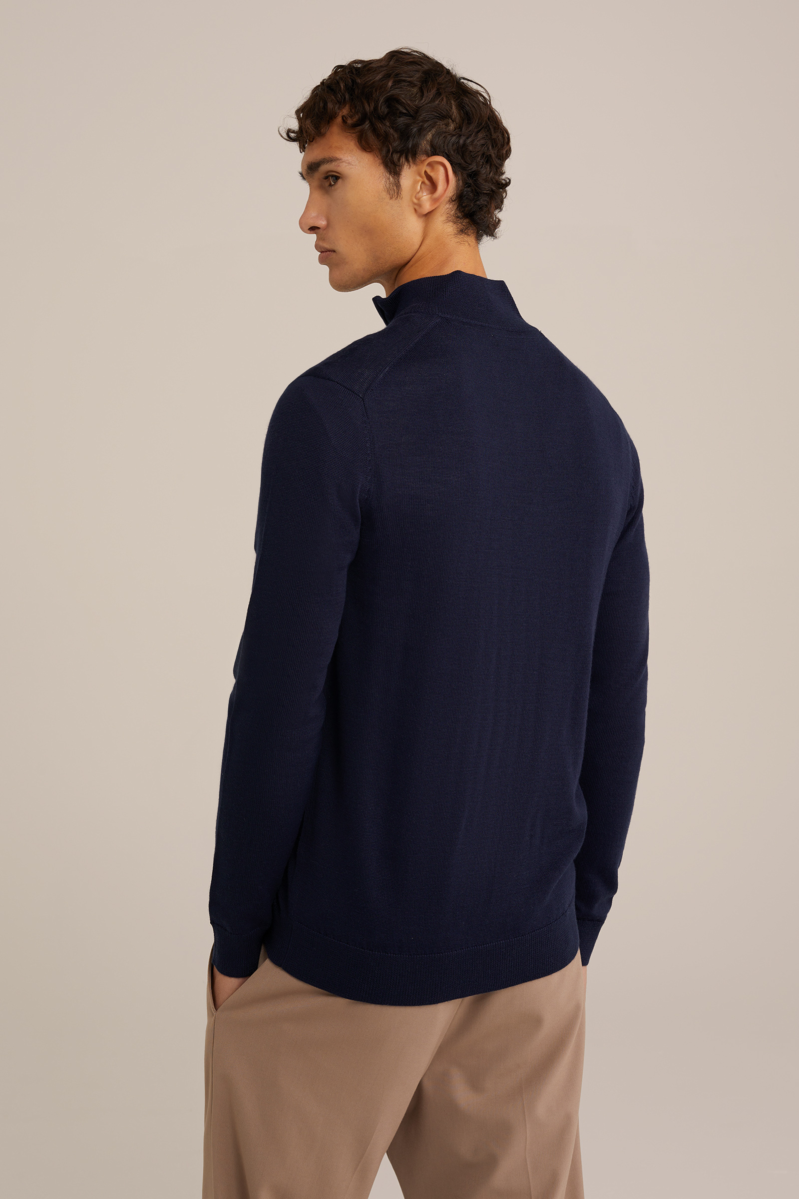 trui met rits van merinowol Fundamentals Marineblauw