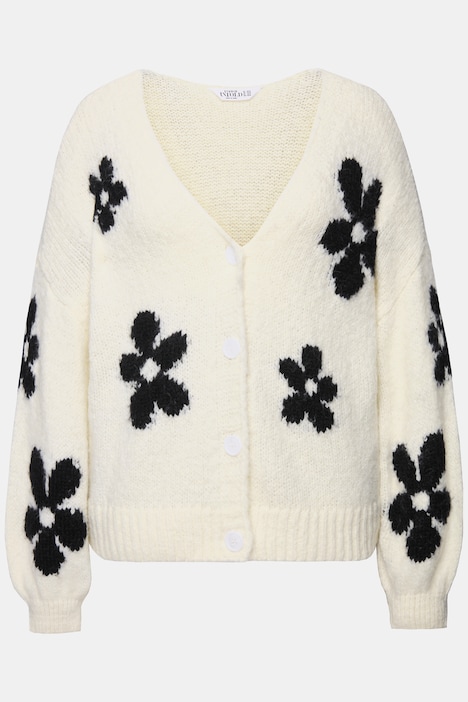 Strickjacke, Oversize Shape, Flowers, Langarm