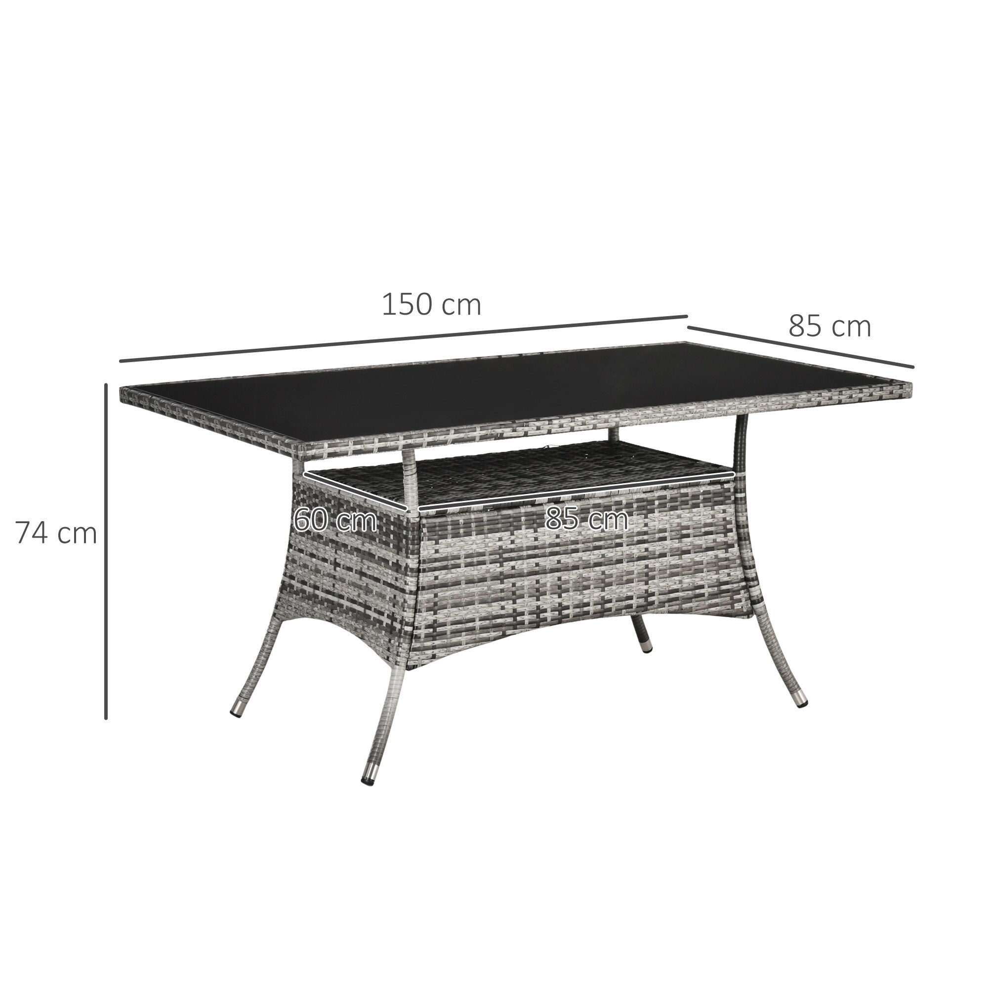 Outsunny Gartentisch mit zusätzlichem Mittelfach bunt 150L x 85B x 74H cm