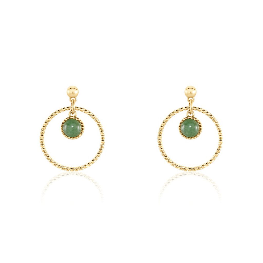 Boucles D'oreilles Pendantes Amalthea Plaqué Or Doré Aventurine Vert