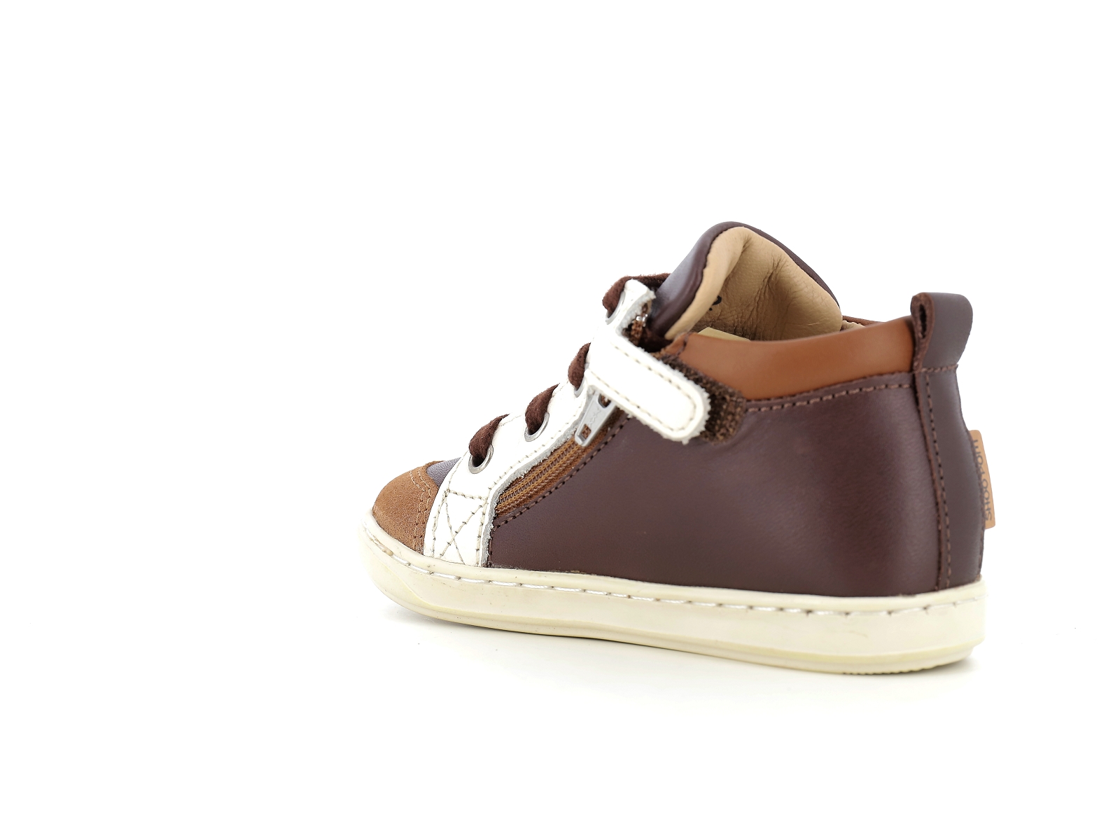 Shoopom-BOUBA BI ZIP Cuir Marron-Blanc