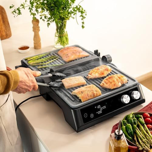 Cecotec Grill électrique Rock’nGrill Smart. Système de réglage de la puissance, du temps et de la température de 2000 W, ouverture à 180 °, plaques amovibles allant au lave vaisselle : Cuisine et Maison