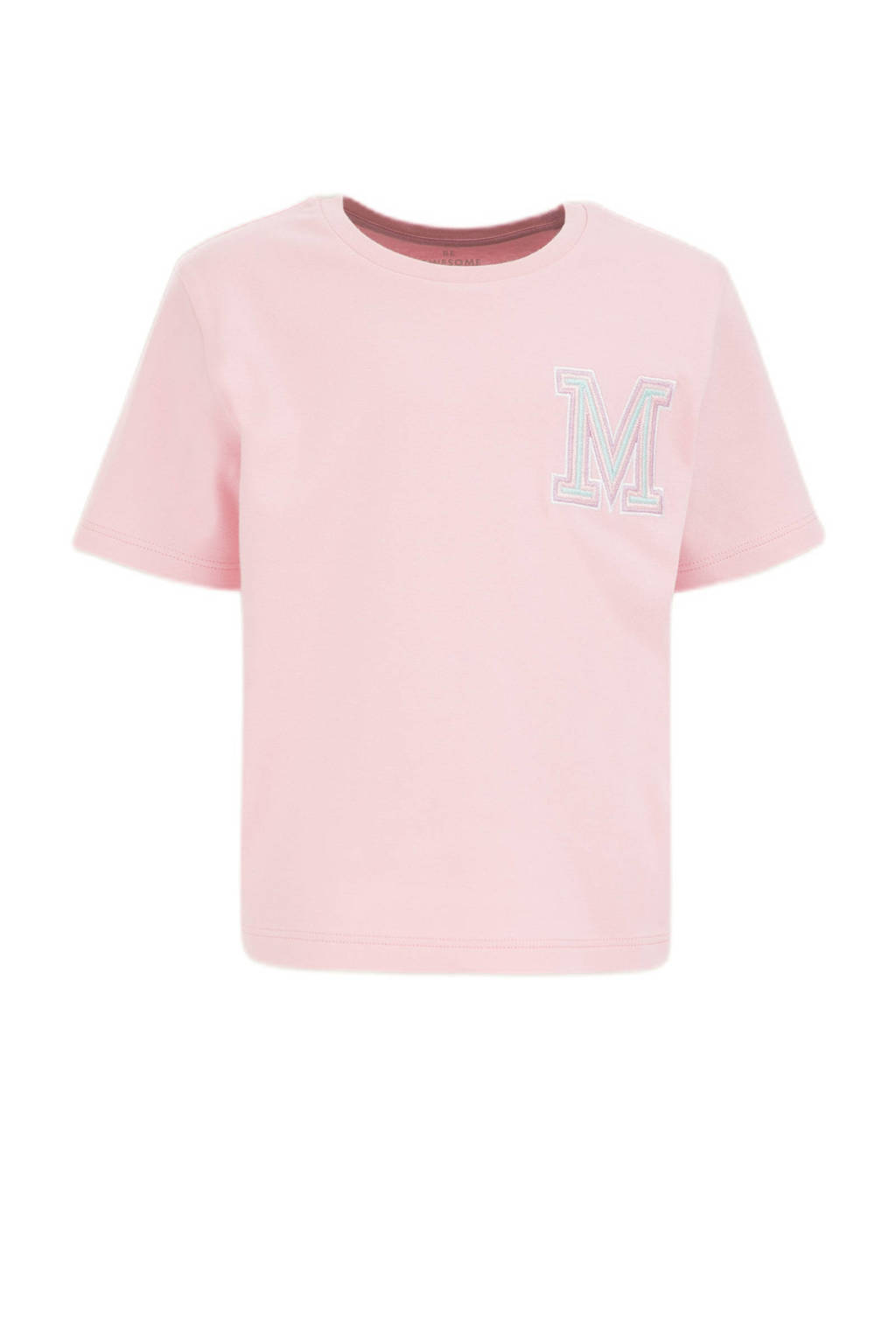 WE Fashion T-shirt met printopdruk en borduursels lichtroze