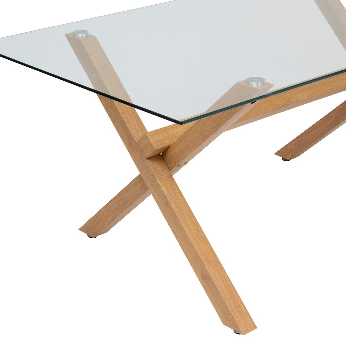 TABLE A DINER JOREL VERRE METAL EFFET CHENE 180X90CM