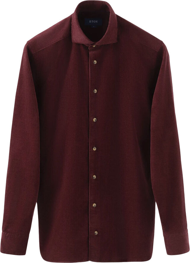 ETON Slim Fit Dark Red Fine Whale Coruroy Shirt Rød