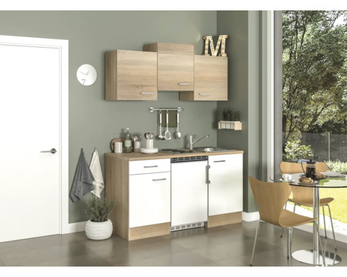 Flex Well enkele keuken met apparatuur Samoa 150,5 cm wit sonoma eiken mat gedemonteerde variant omkeerbaar 00007634