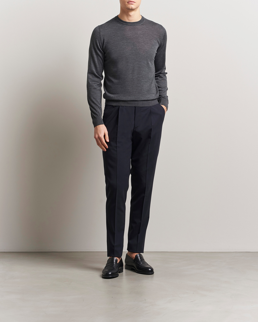 Piacenza Cashmere Merino Wool Crew Neck Sweater Charcoal