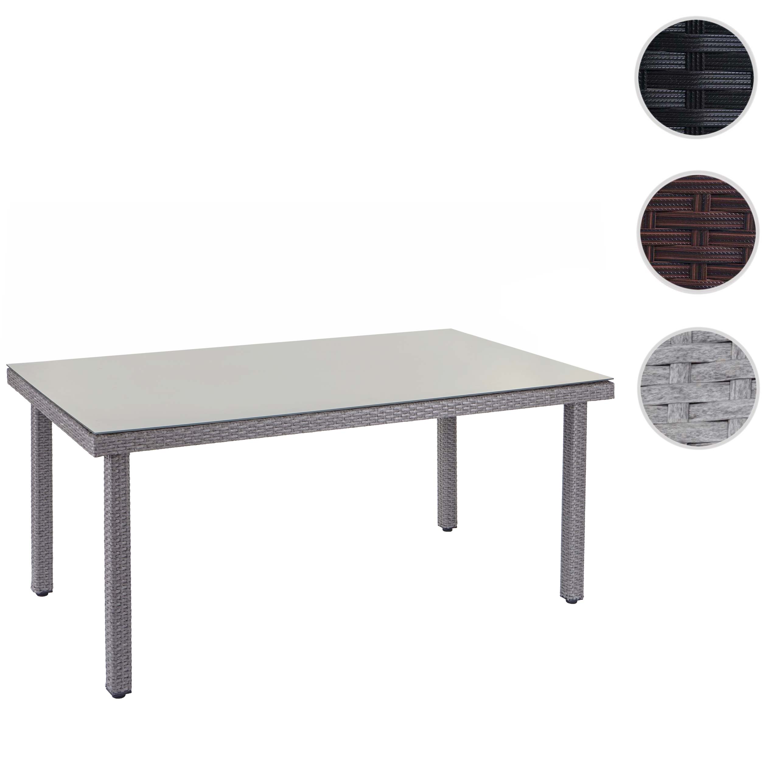 Poly-Rattan Gartentisch Chieti, Esstisch Tisch mit Glasplatte, 160x90x74cm ~ grau