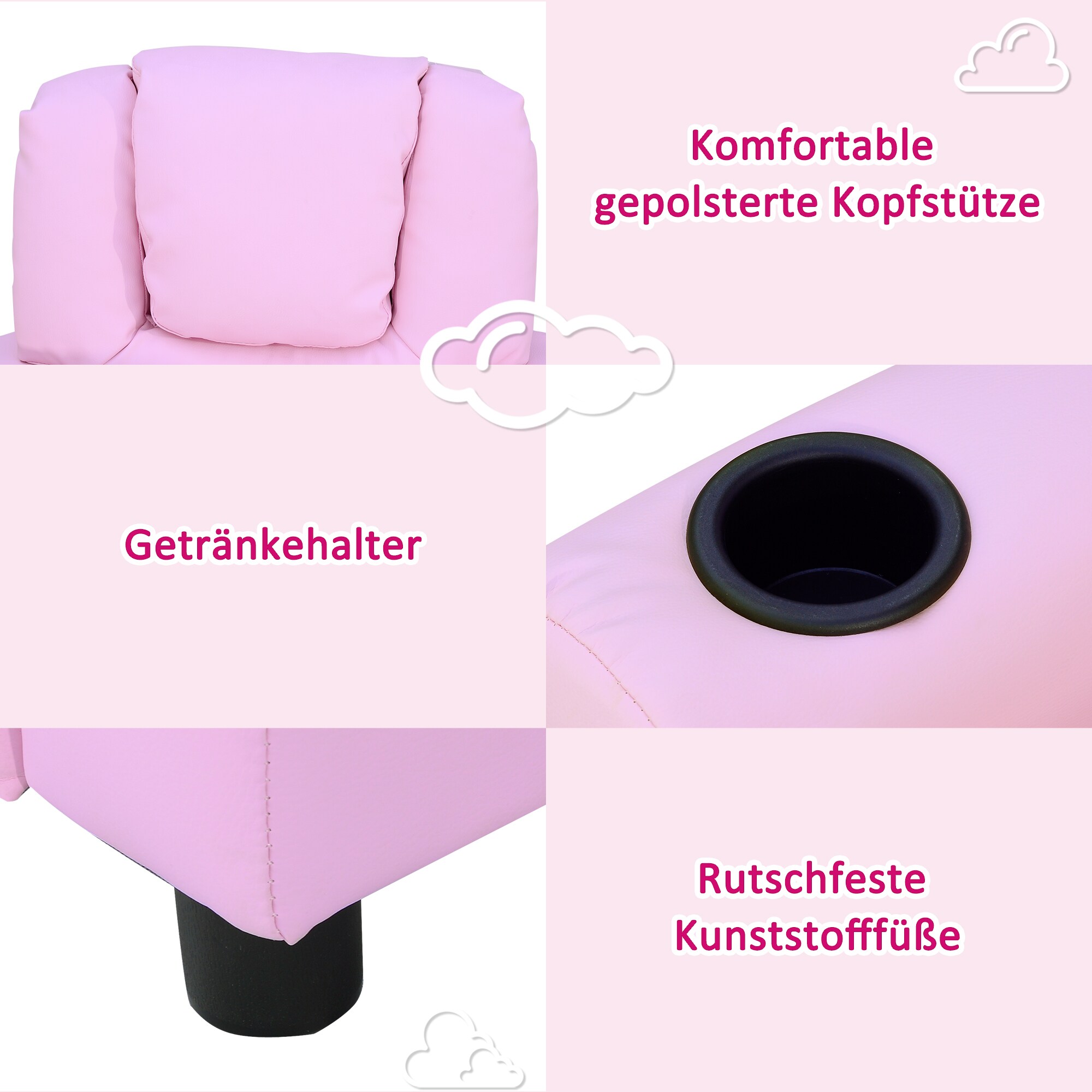 HOMCOM Kindersessel mit Liegefunktion rosa 62 x 56 x 69 cm (BxTxH)