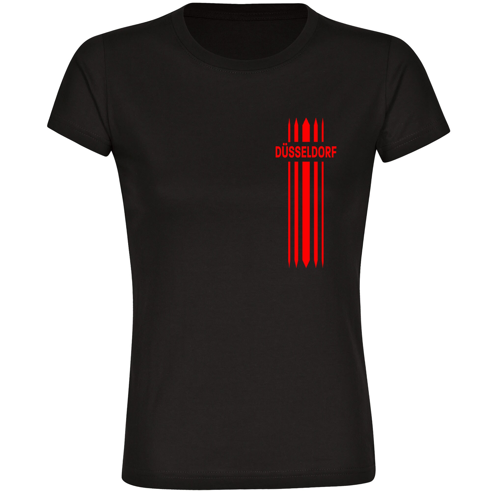 multifanshop® Damen T-Shirt - Düsseldorf - Streifen - Druck rot