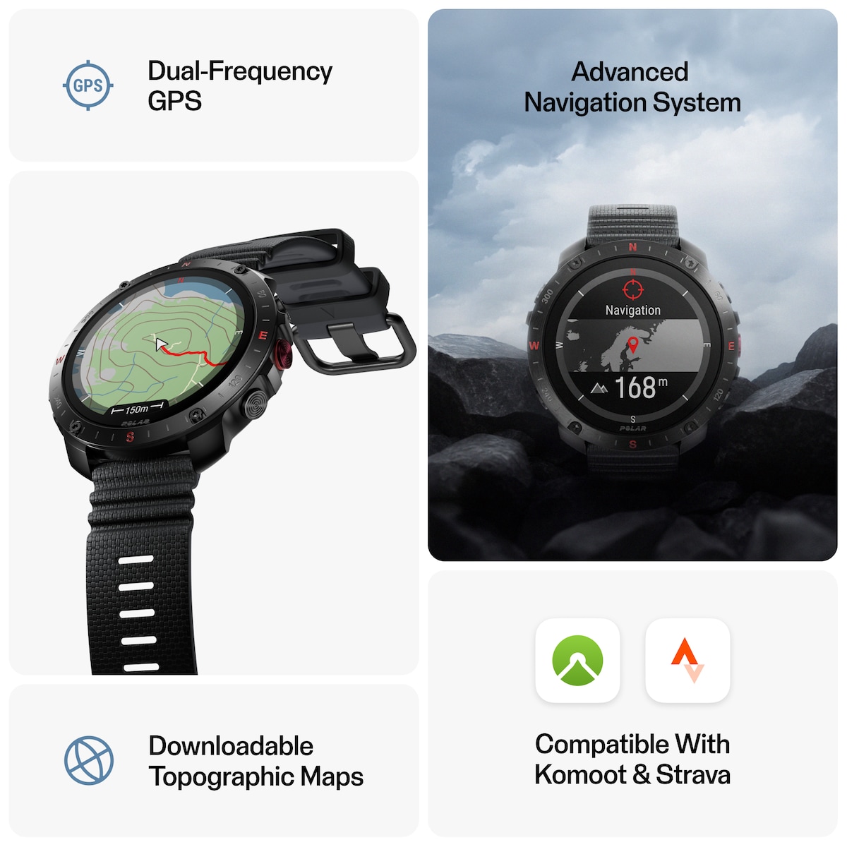 Polar Grit X2 Pro Sport Watch S-L med pulssender (sort)