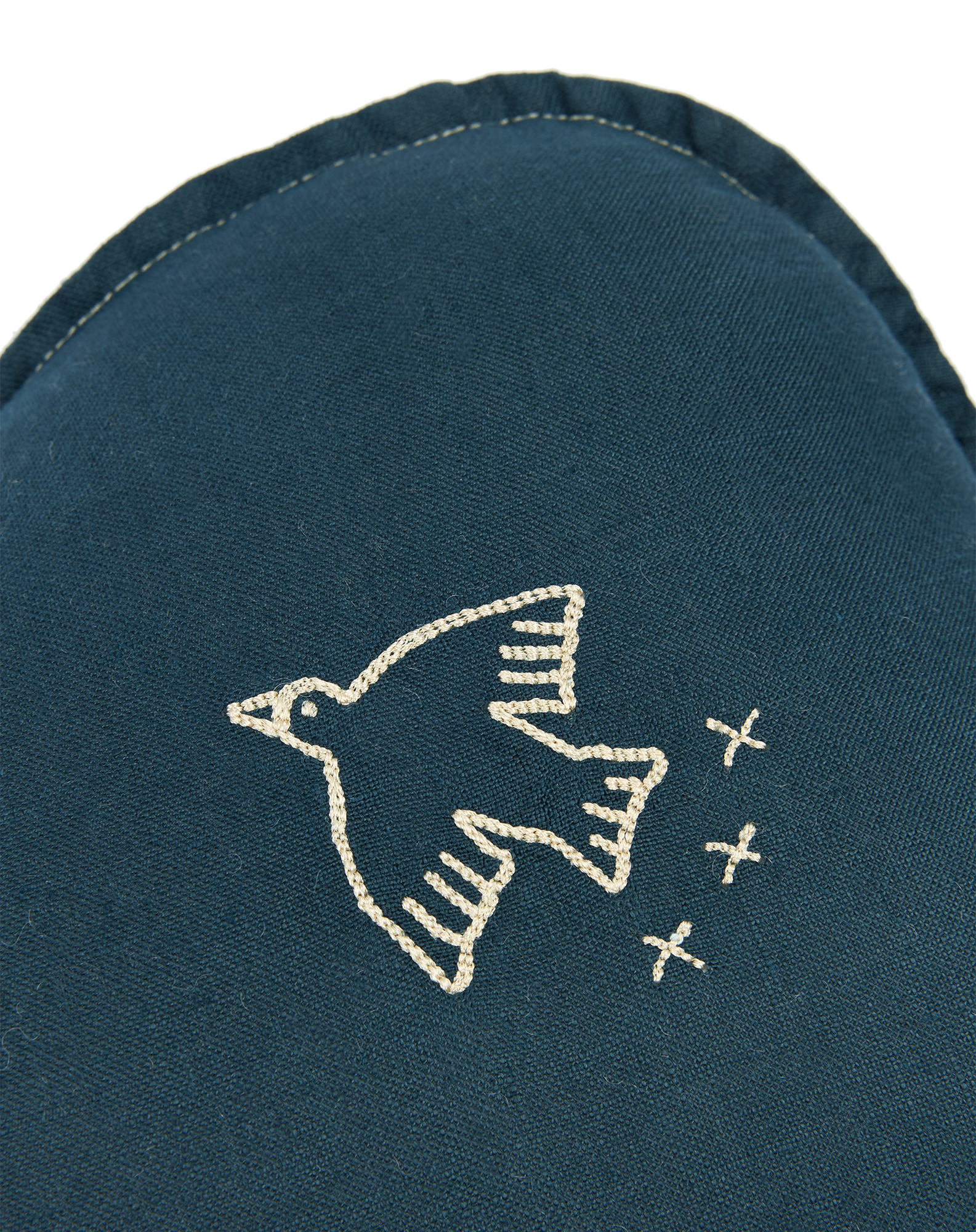 Coussin nuage l1n0 en lin français lavé - broderie oiseau | Bleu