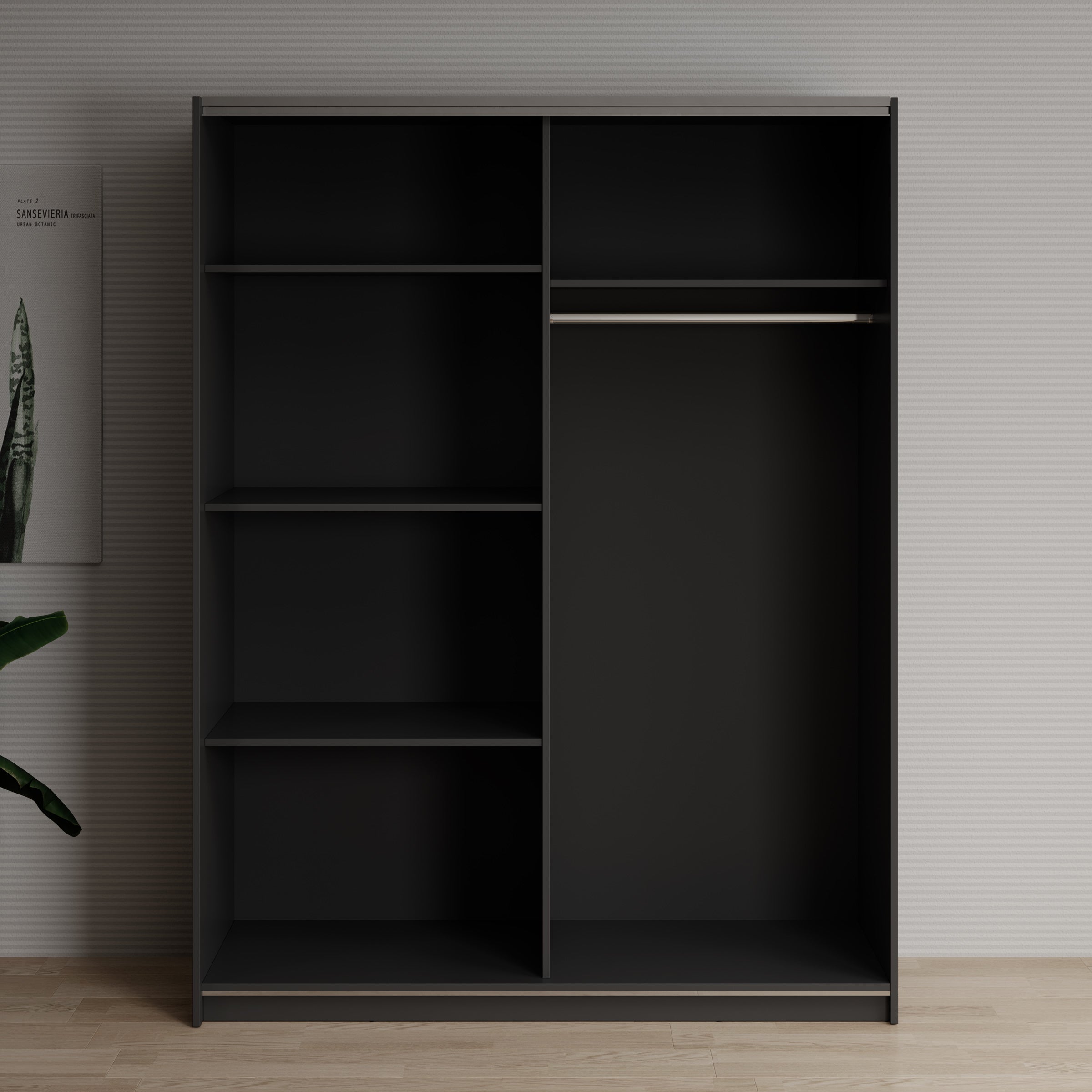 Deliryon - Kledingkast met schuifdeuren - Zwart - 151x62x198 cm
