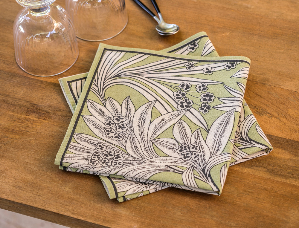 Lot de 2 serviettes de table imprimées-Pistache