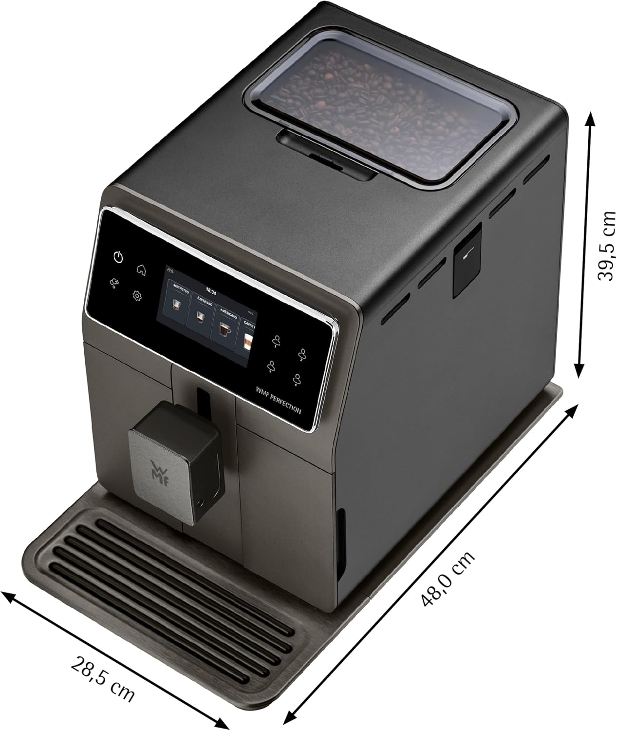 WMF Perfection 780L Kaffeevollautomat mit Milchsystem,18 Getränkespezialitäten, Double Thermoblock, Edelstahl-Mahlwerk, Nutzerprofil, 1l Milchbehälter, TÜV Hygienezertifikat