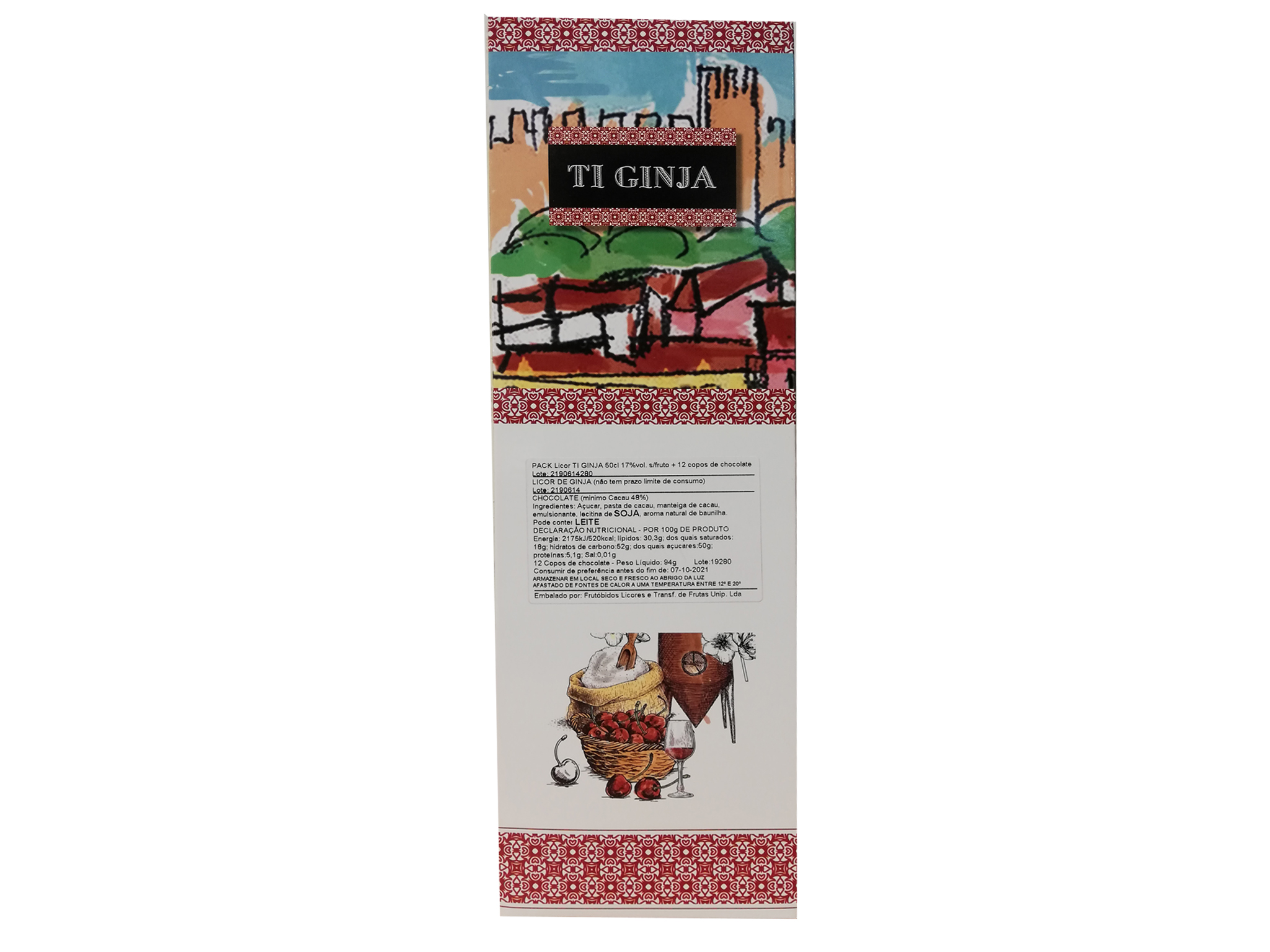 LICOR DE GINJA TI GINJA   12 COPOS DE CHOCOLATE 0.50L
