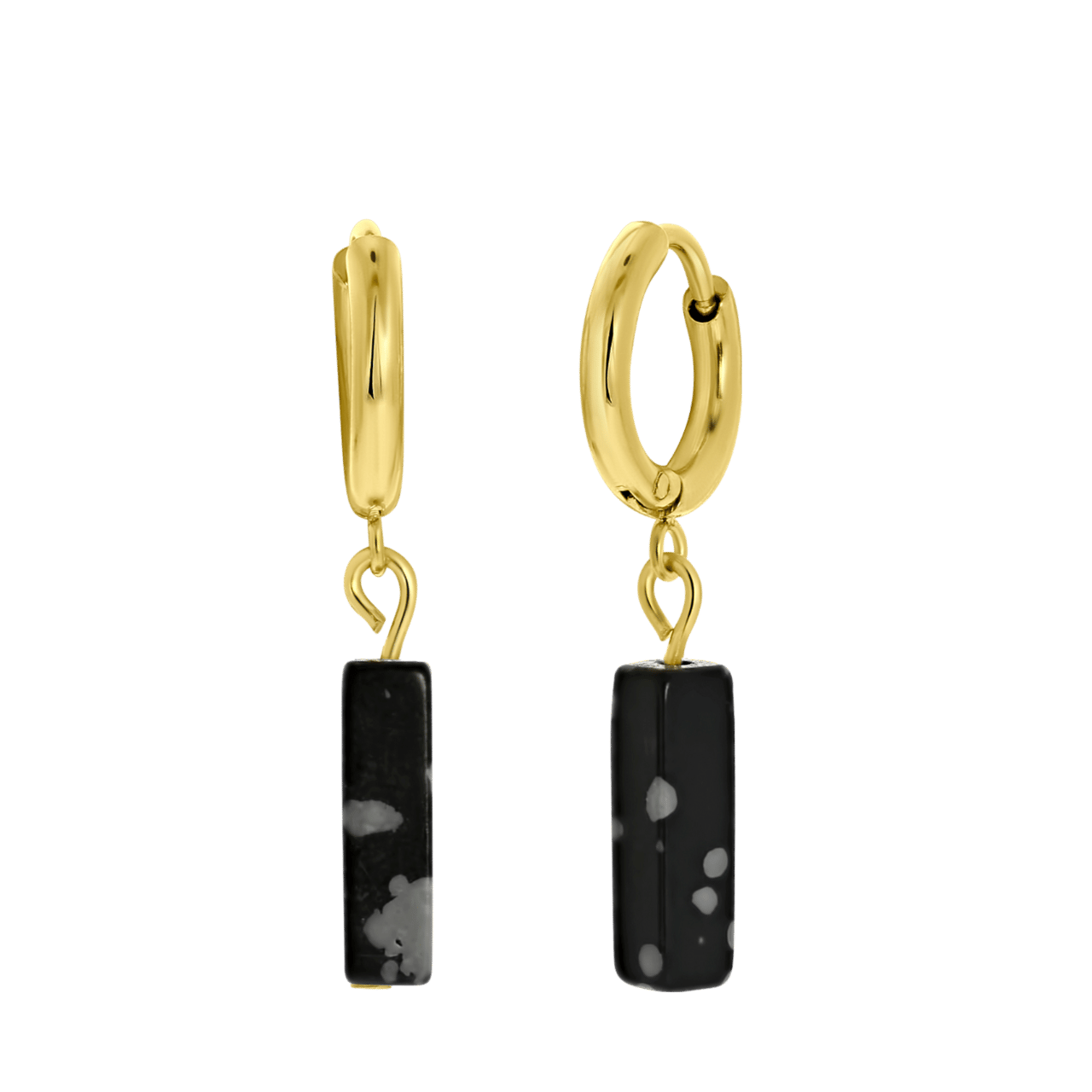 Stalen goldplated oorbellen met Black Jasper