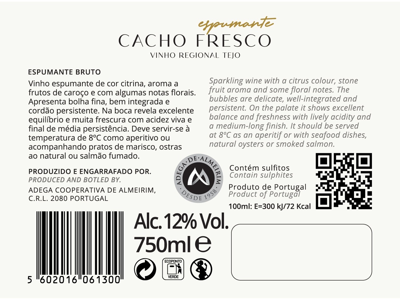 ESPUMANTE CACHO FRESCO BRUTO TEJO 0.75L