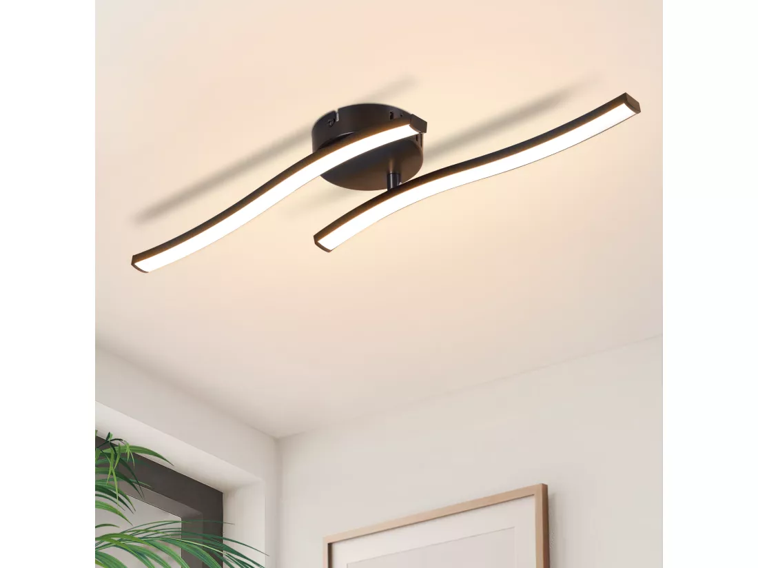 NETTLIFE Plafonnier salon LED plafonnier chambre moderne noir 12W 3000K intérieur blanc chaud