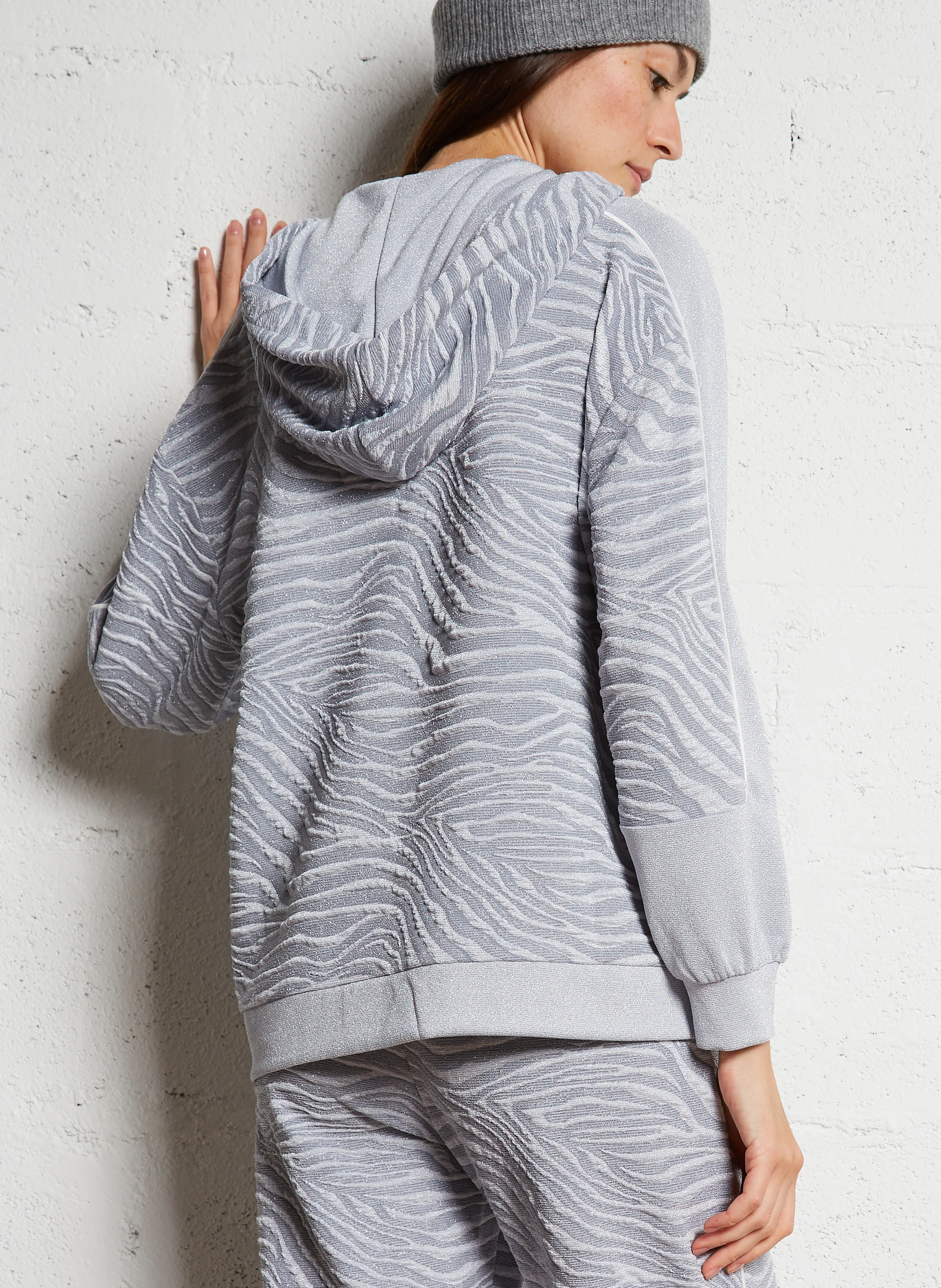 Sweat droit à capuche en jacquard imprimé | Blanc