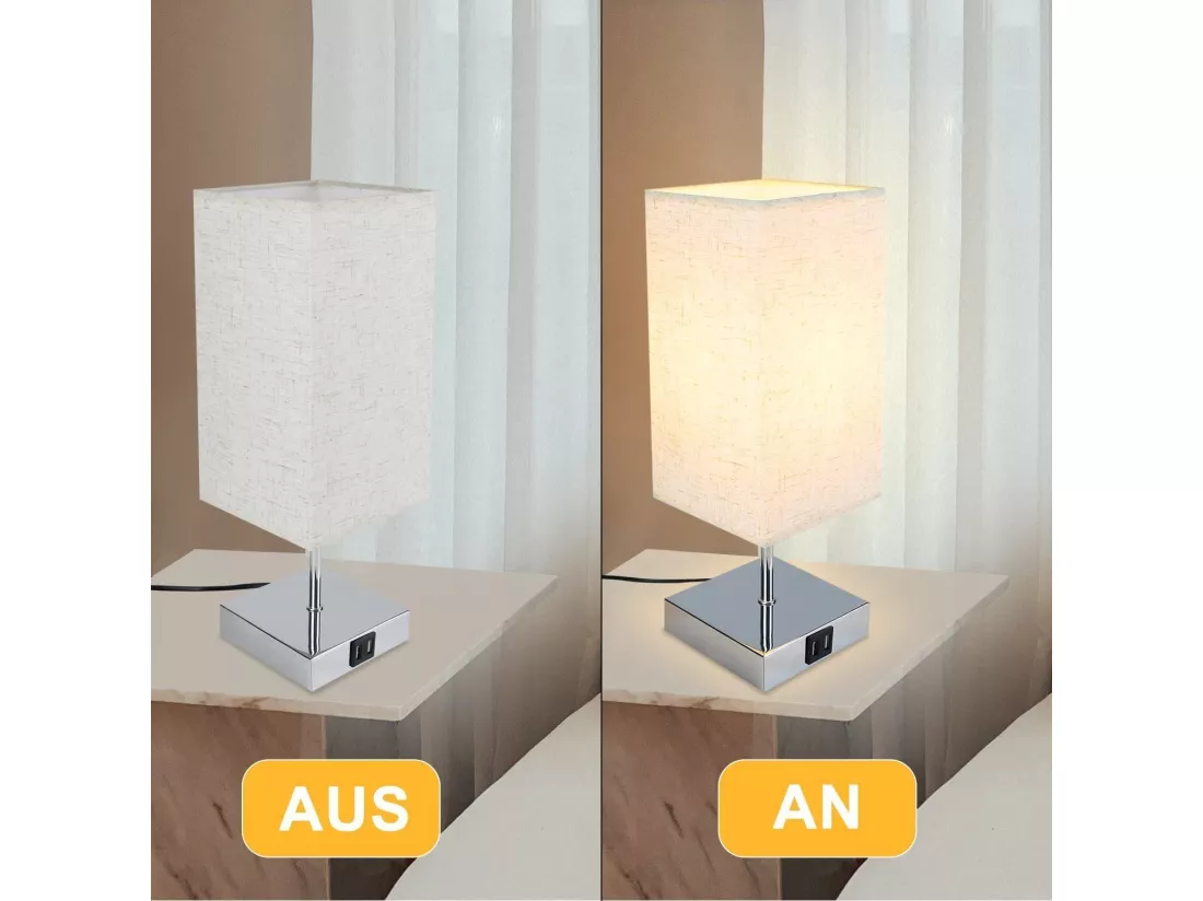 NETTLIFE Lampe de chevet tactile à intensité variable abat-jour en tissu vintage E27 avec fonction de chargement USB
