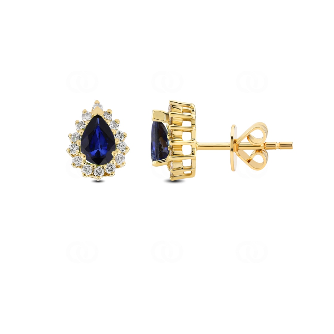 Ohrstecker 750/18 K Gelbgold mit Diamanten 0.22 ct H/si & Saphir 0.91 ct