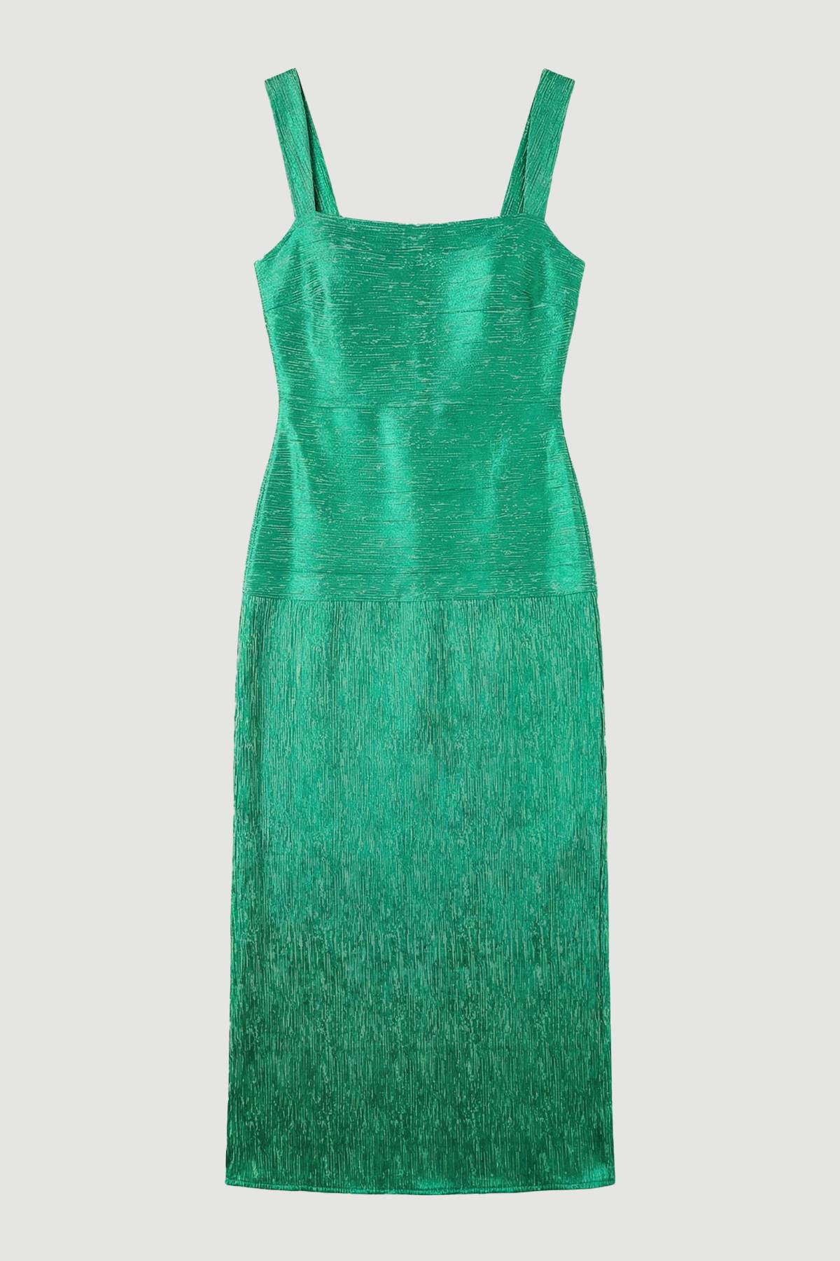 KarenMillen Robe Longue Moulante à Bretelles en Maille Métallisée Grande Taille