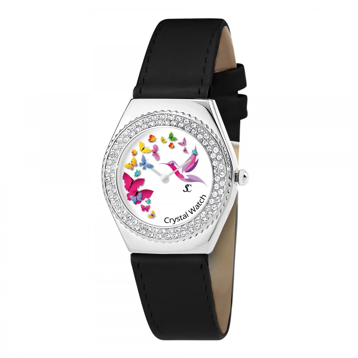 Montre Alysson papillons à mouvement tournant SC Crystal ornée de Cristaux scintillants