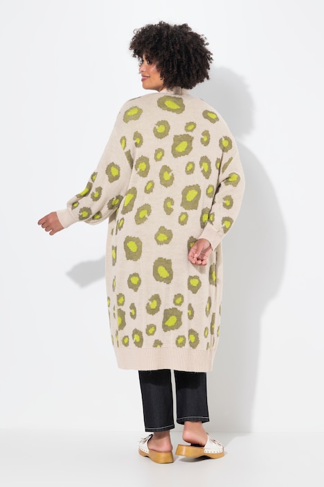 Long-Strickjacke, Color Animalmuster, offene Form