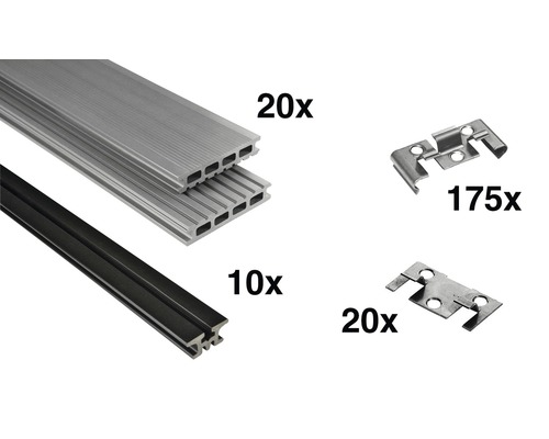Konsta WPC vlonderset grijs 9 m² incl. WPC vlonderplanken, onderconstructie en bevestigingsmateriaal