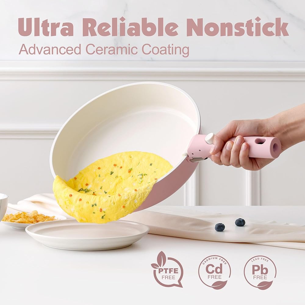 SENSARTE 17 Pièces Lot Poele et Casserole Induction, Revêtement Céramique Antiadhésif, Batterie de Cuisine avec Couvercle, Poignées Amovibles，Empilable, Compatible Lave-vaisselle, Sans PFOA et PFAS : Cuisine et Maison