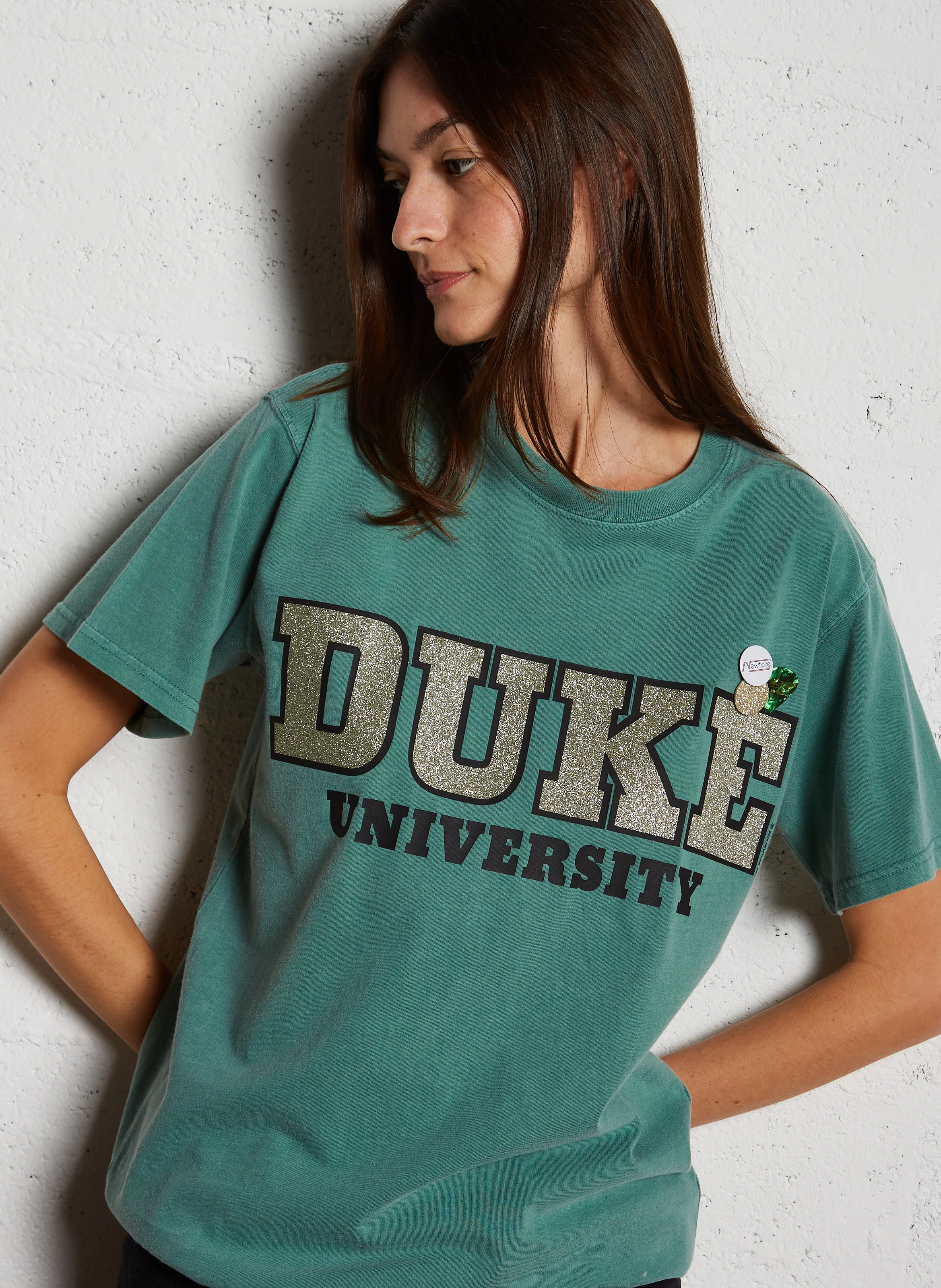TRUCKER UNIVERSITY - Tee-shirt droit col rond sérigraphie à paillettes en coton | Vert
