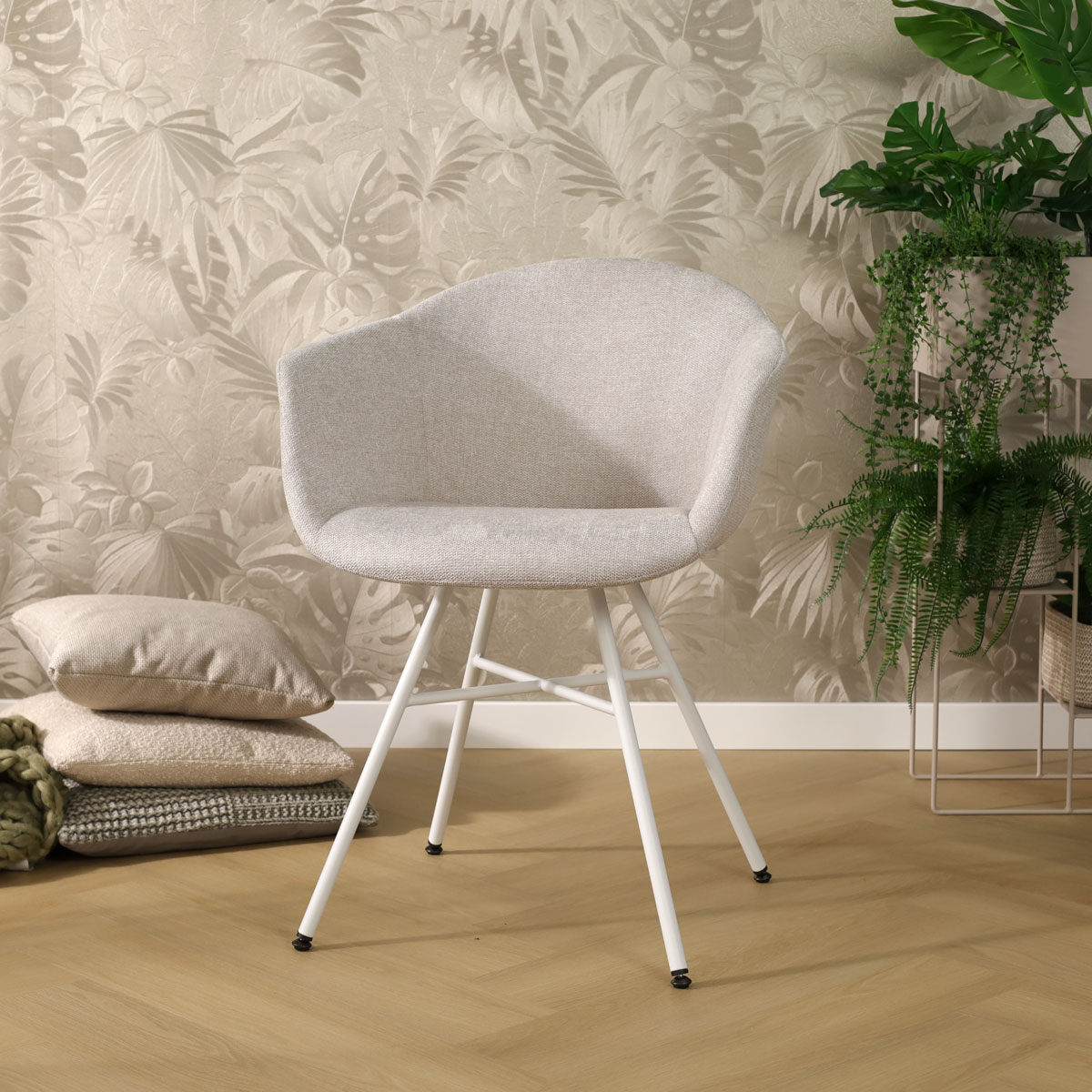 Eetkamerstoel Noa-Otis beige - wit onderstel - set van 2