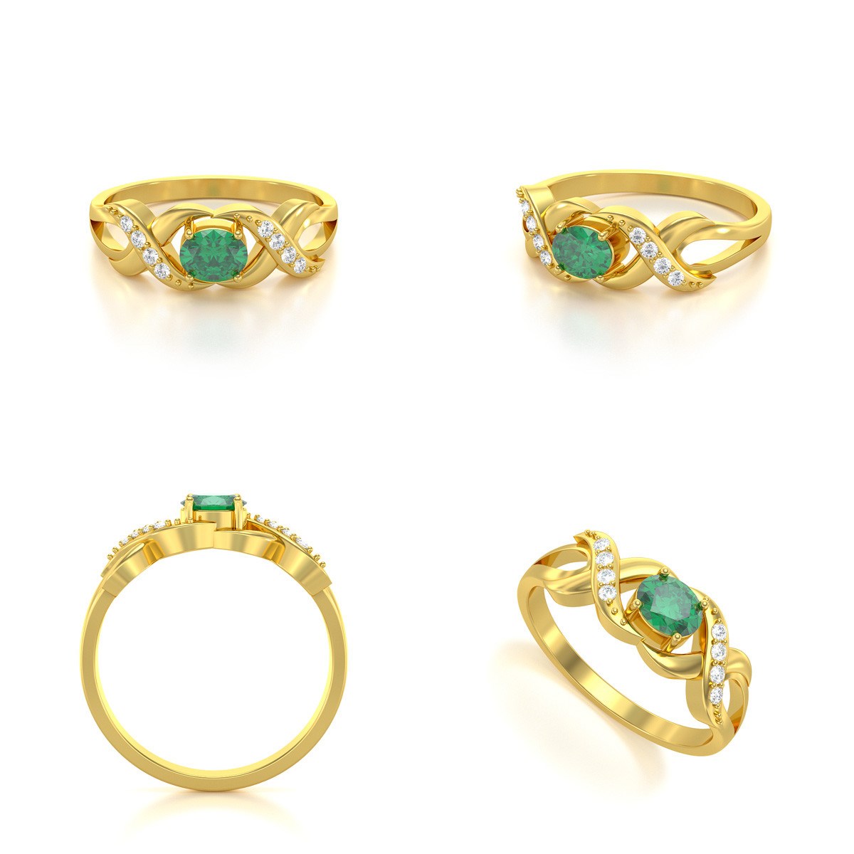 Bague ADEN Or 585 Jaune Emeraude et diamants 2.684grs