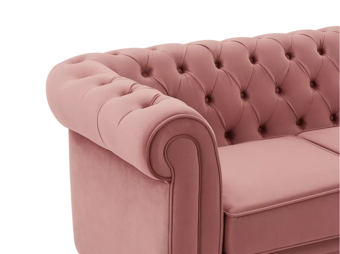 Canapés 3 places et 2 places et fauteuil en velours rose pastel CHESTERFIELD