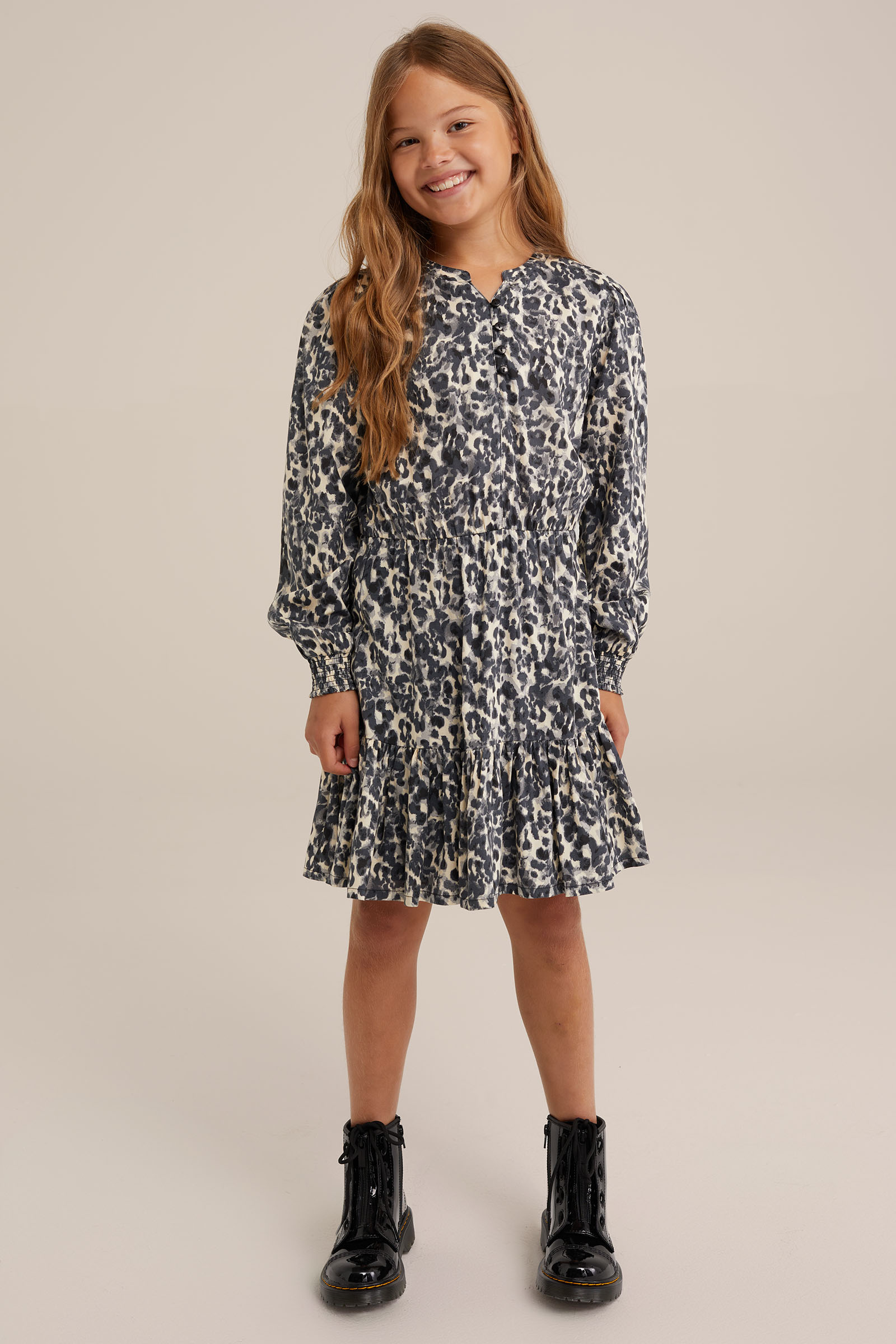Meisjes jurk met dessin WE Fashion Gebroken wit