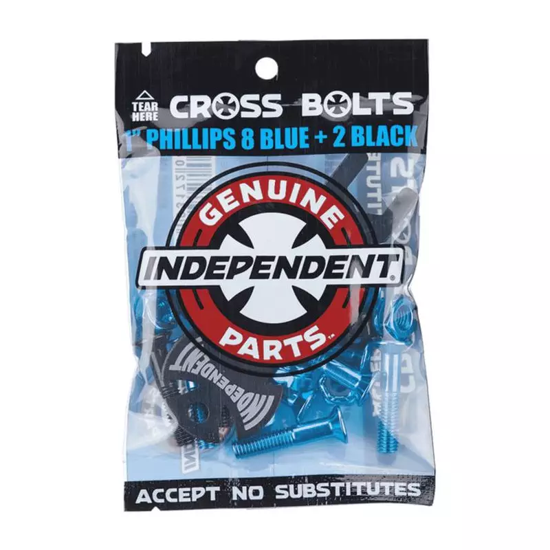 Visserie INDEPENDENT (jeu de 8) gp phillips 1 pouce blue blk