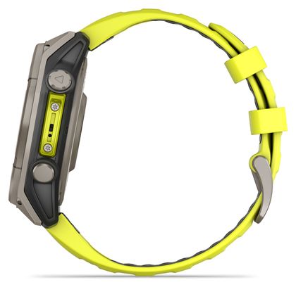 Montre GPS Garmin Fénix 8 Solar - 47 mm Sapphire Titane Carbon Gray DLC avec Bracelet en Silicone Jaune Graphite