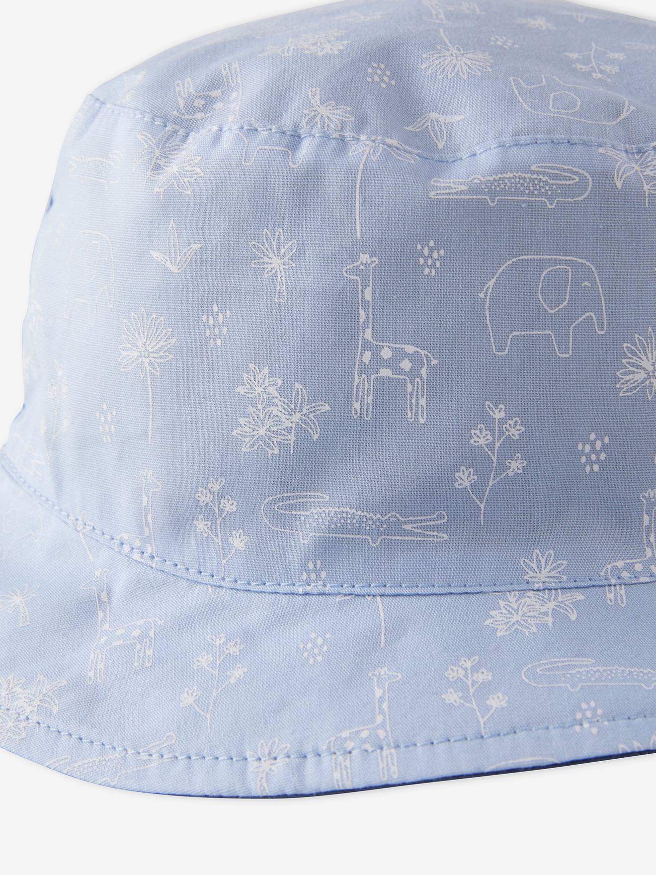 Chapéu bob reversível com animais, para bebê menino, azul médio, bicolor/multicolorido
