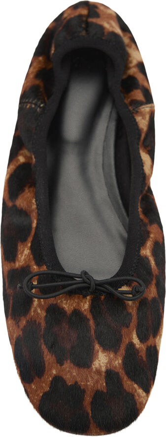 MANGO Leather leopard ballerina Black
