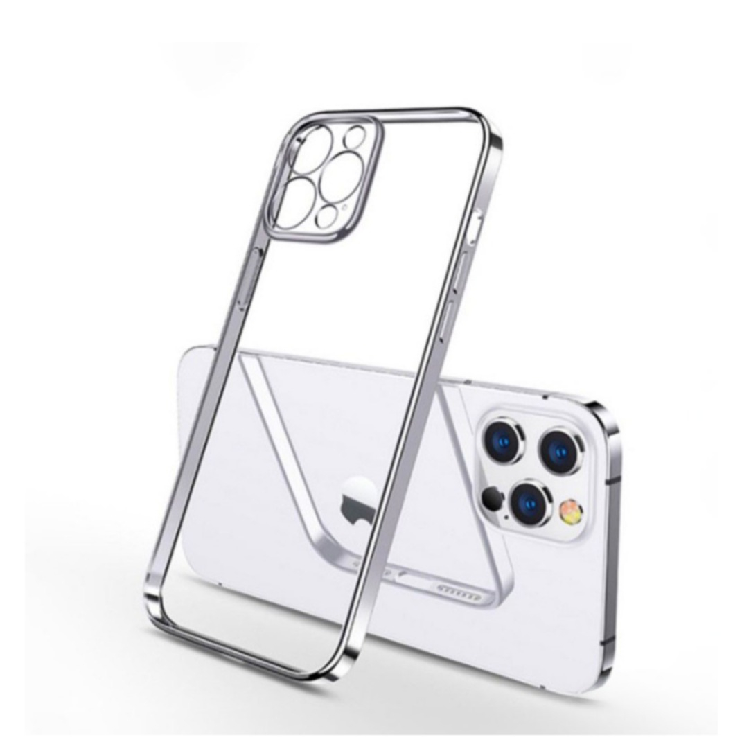 iPhone 12 Pro Gummi Case Hülle Galvanisierter Rahmen   Kameraschutz - Silber