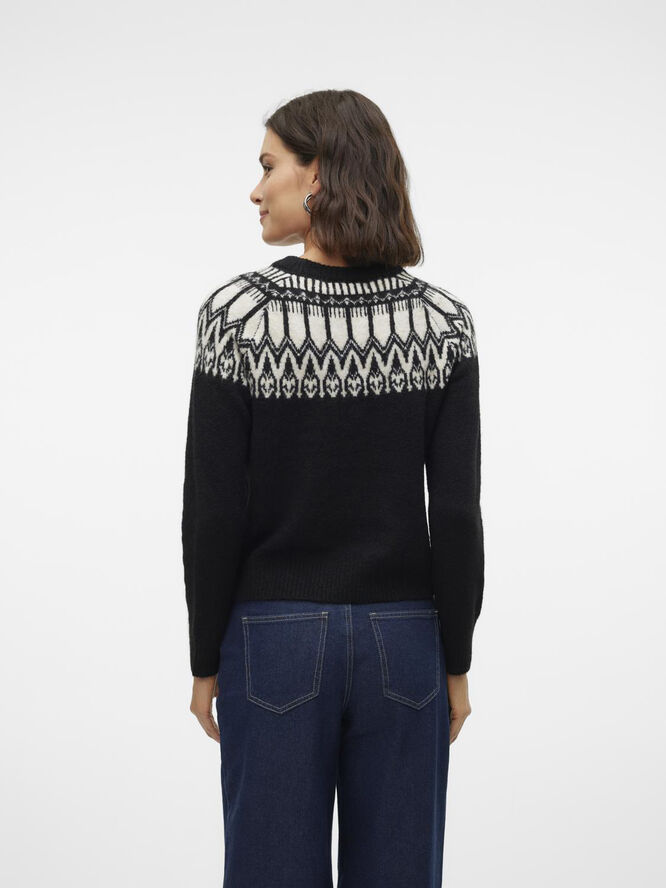 Vero Moda VMSIMONE LS NORDIC PULLOVER GA REP Black/w. birch