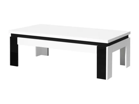 Table basse LINA blanche et noire brillante – 125 x 42 x 65 cm
