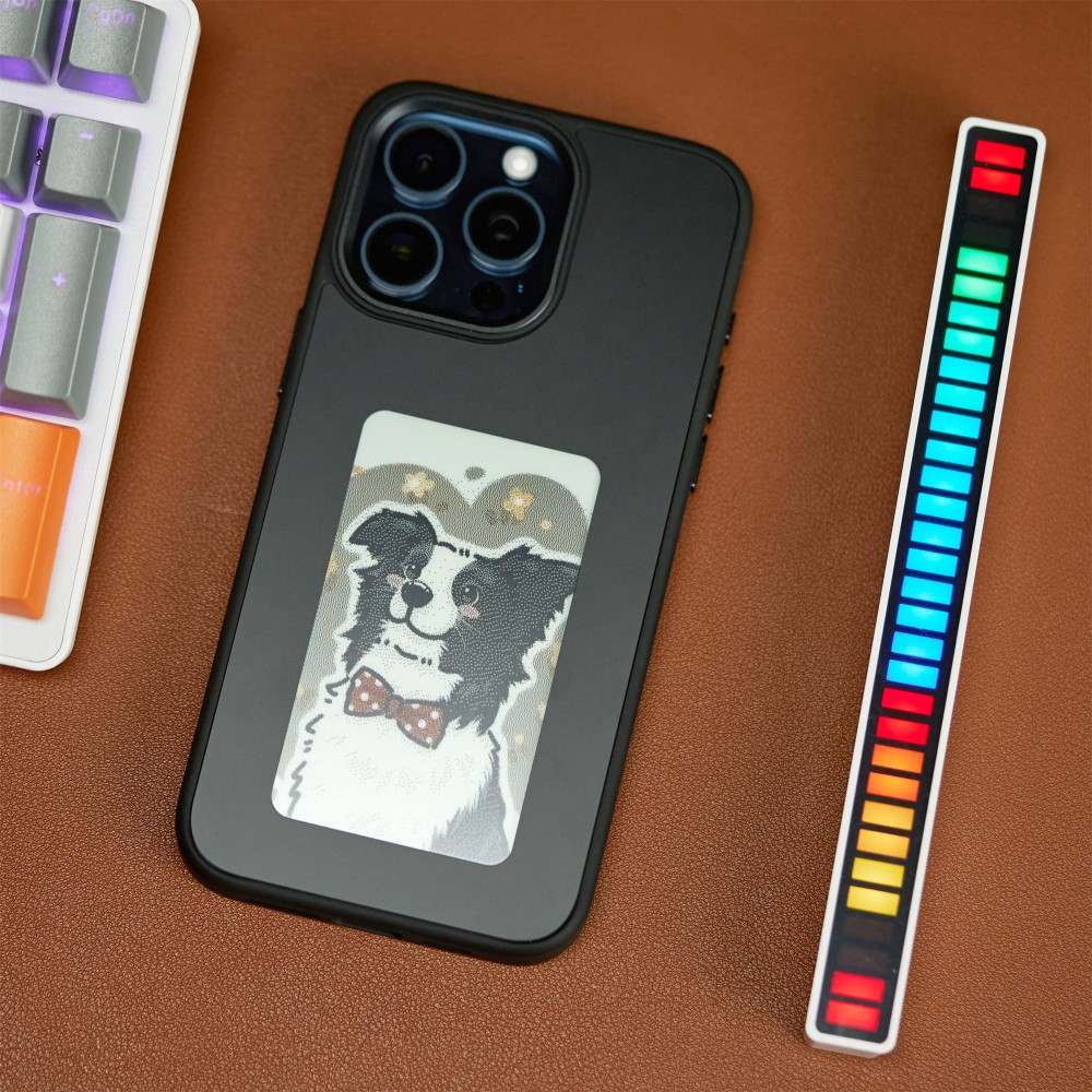 iPhone 13 Pro Hybrid Hülle TPU Bumper mit Acryl Rückseite   DIY E-Ink Display mit NFC Technologie - Schwarz