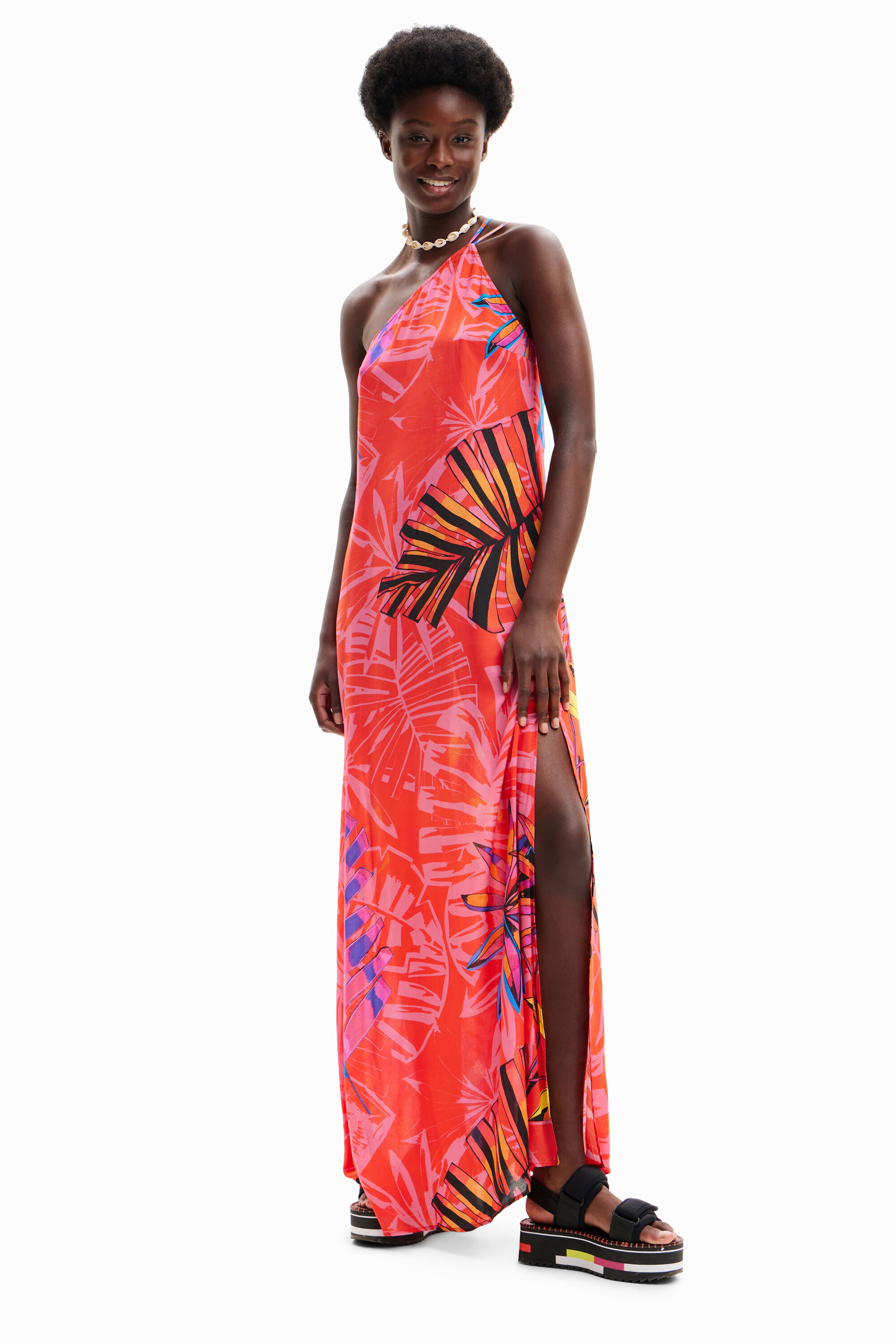 Robe midi asymétrique tropicale