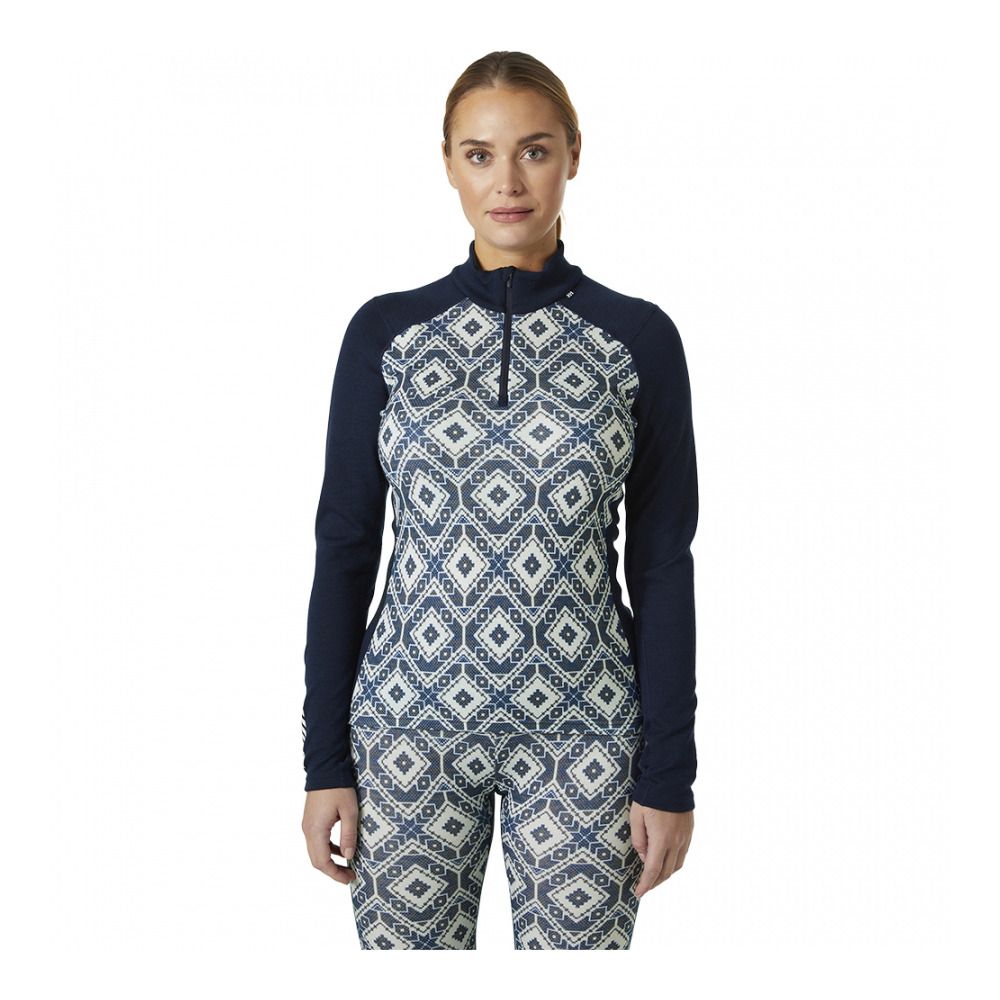 Helly Hansen LIFA MERINO MIDWEIGHT GRAPHIC 1/2 ZIP - Sous-couche Femme navy star pixel