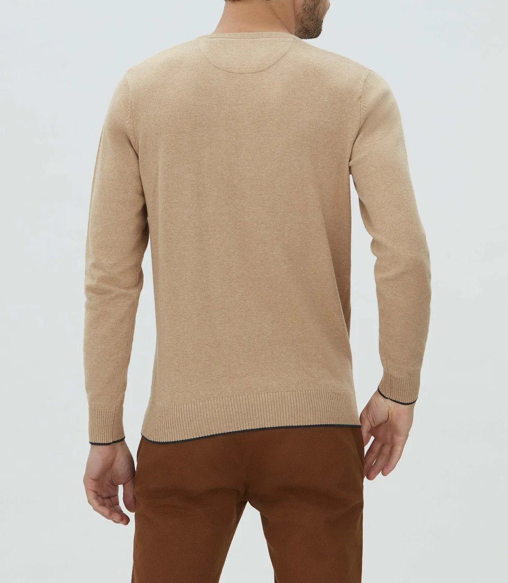 Pull col V beige chiné 